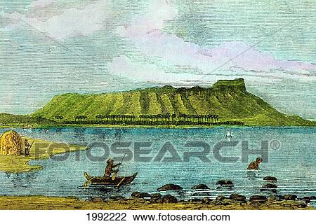 C. 1873 Magazine Illustration, Hawaii, Oahu, Honolulu, Hawaiian Natives In Foreground Of Diamond Head View Large Photo Image Stock Image - C. 1873 Magazine Illustration, Hawaii, Oahu, Honolulu, Hawaiian Natives In Foreground Of Diamond Head. Fotosearch