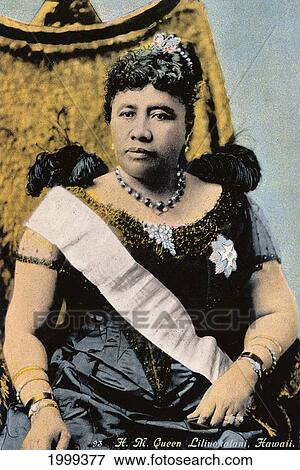 Stock Photo - C. 1892 Queen Liliuokalani Color Portrait Sitting In Throne C1527. Fotosearch