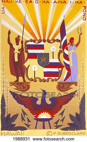 Stock Image - C. 1900, Brightly Colored Hawaiian Decal.. Fotosearch