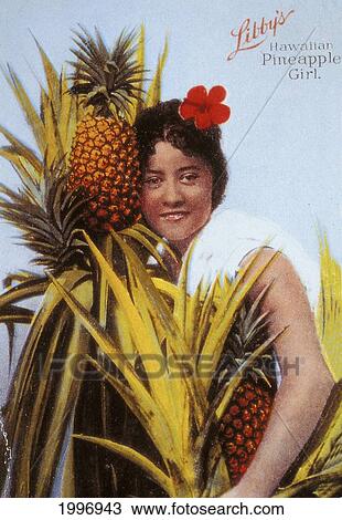 C. 1900 Hawaiian Woman With Red Flower In Hair, Hugging Ripe Pineapples, Postcard View Large Photo Image Stock Image - C. 1900 Hawaiian Woman With Red Flower In Hair, Hugging Ripe Pineapples, Postcard. Fotosearch