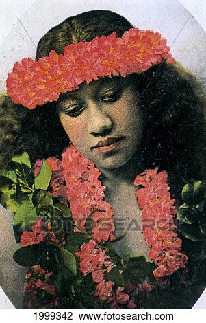 C. 1905 Post Card Printed In Germany Hawaiian Girl With Bright Flower Leis B1421 View Large Photo Image Stock Image - C. 1905 Post Card Printed In Germany Hawaiian Girl With Bright Flower Leis B1421. Fotosearch