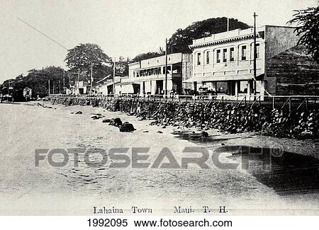 Stock Photography - C. 1910 Postcard, Hawaii, Maui, Village Of Lahaina.. Fotosearch