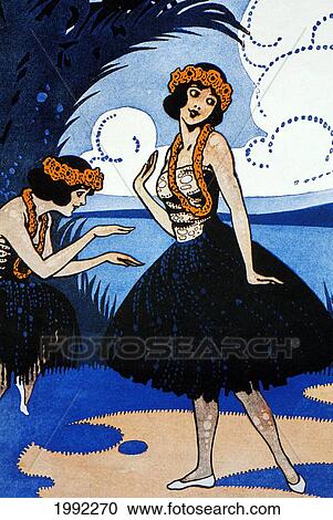 Stock Image - C. 1910 Sheet Music, Hula Girls Dancing On The Beach.. Fotosearch