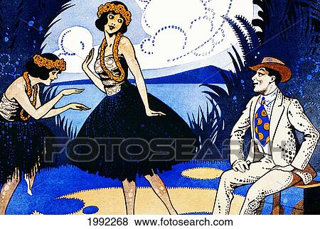 Stock Photo - C. 1910 Sheet Music, Hula Girls Dancing For A Man In A Suit.. Fotosearch