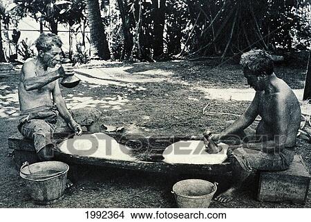 C. 1920 Black And White Photograph, Hawaiian Men Pounding Poi View Large Photo Image Picture - C. 1920 Black And White Photograph, Hawaiian Men Pounding Poi. Fotosearch