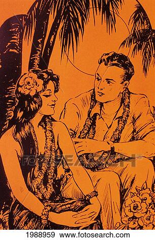 C. 1920, Sheet Music, Black And Orange, Hawaiian Girl Sitting With American Man. View Large Photo Image Stock Photo - C. 1920, Sheet Music, Black And Orange, Hawaiian Girl Sitting With American Man.. Fotosearch
