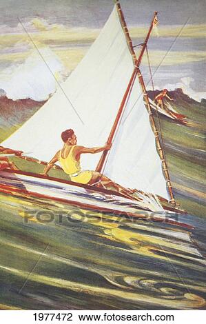 Stock Image - C. 1921, Art By Gilles, Man Windsurfing On Wave.. Fotosearch