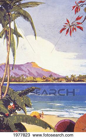 C. 1922, Hawaii, Oahu, Waikiki, View Of Diamond Head. View Large Photo Image Stock Image - C. 1922, Hawaii, Oahu, Waikiki, View Of Diamond Head.. Fotosearch