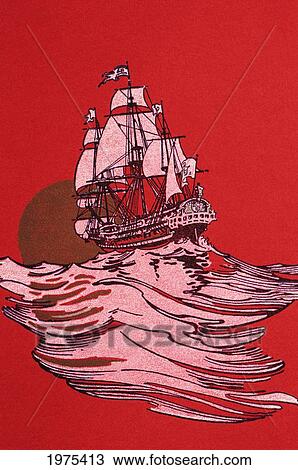 C. 1925, H. B. Christian Art, Illustration Of 19Th Century Sailing Ship, Red Tones. View Large Photo Image Stock Image - C. 1925, H. B. Christian Art, Illustration Of 19Th Century Sailing Ship, Red Tones.. Fotosearch