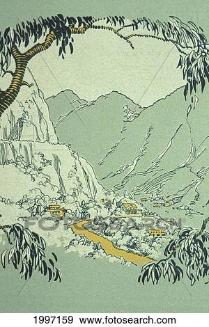 C. 1925 H. B. Christian Art, Illustration Of Hawaiian Tropical Valley In Green View Large Photo Image Stock Photo - C. 1925 H. B. Christian Art, Illustration Of Hawaiian Tropical Valley In Green. Fotosearch