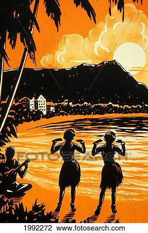 C. 1925 Sheet Music, Hawaii, Oahu, Waikiki, Hula Girls Dancing On The Beach. View Large Photo Image Stock Image - C. 1925 Sheet Music, Hawaii, Oahu, Waikiki, Hula Girls Dancing On The Beach.. Fotosearch