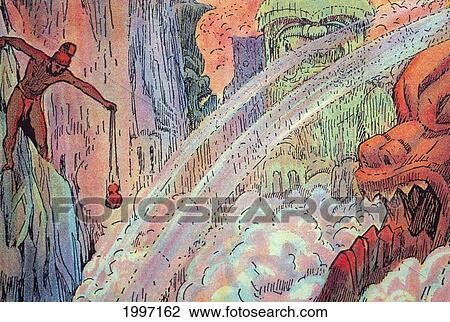 Stock Image - C. 1930 Book Illustration Depicting Native Man With Offering For Hawaii, A God. Fotosearch