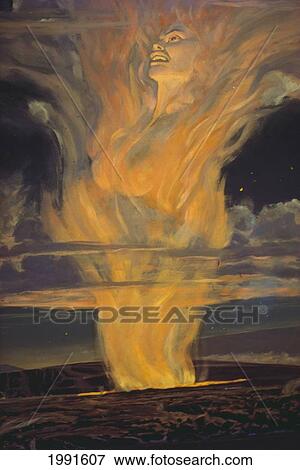 Stock Photo - C. 1930, Painting Of Volcano Goddess, Pele.. Fotosearch