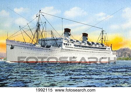 C. 1930 Postcard, Hawaii, Oahu, Honolulu, Lurline Steamer Ship Heading Into Port View Large Photo Image Stock Photography - C. 1930 Postcard, Hawaii, Oahu, Honolulu, Lurline Steamer Ship Heading Into Port. Fotosearch