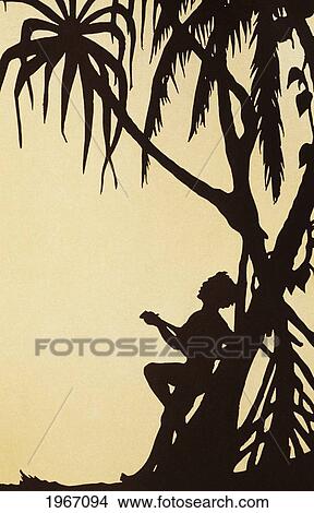 Picture - C. 1933 Earl Schenk, Graphic Of Native Hawaiian Playing Ukulele.. Fotosearch