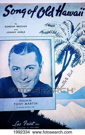 Picture - C. 1940 Sheet Music, Song Of Old Hawaii, Musician Photograph With Hawaii Scenic Behind. Fotosearch