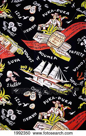 C. 1950 Aloha Shirt, Fabric Depicting Pacific Islands Pattern View Large Photo Image Stock Image - C. 1950 Aloha Shirt, Fabric Depicting Pacific Islands Pattern. Fotosearch