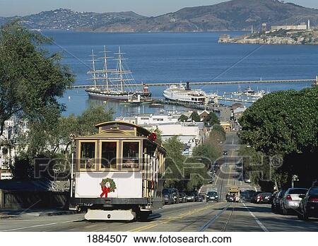 Cable Cars Going Up And Down The Hill From The Fisherman's Wharf View Large Photo Image Stock Photo - Cable Cars Going Up And Down The Hill From The Fisherman's Wharf. Fotosearch