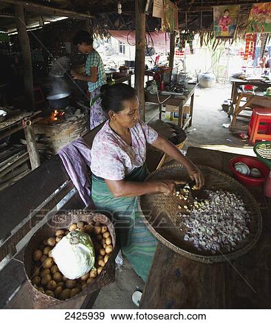 Stock Photo - Cafe in rural village; Myanmar. Fotosearch