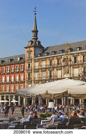 Stock Photograph - Cafe Life In Plaza Mayor; Madrid Spain. Fotosearch