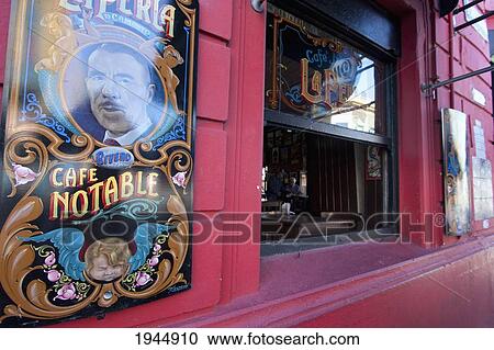 Stock Image - Cafe Notable, The pearl of Caminito in Barrio La Boca, Buenos Aires, Capital Federal, Argentina. Fotosearch