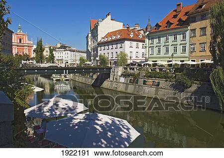 Cafes Along The Riverside, Ljubljana, Slovenia View Large Photo Image Stock Image - Cafes Along The Riverside, Ljubljana, Slovenia. Fotosearch