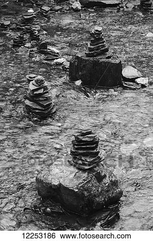 Stock Photograph - Cairns at Saint Nectan's Glen; Cornwall, England. Fotosearch