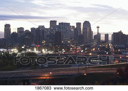 Stock Image - Calgary At Sunrise, Calgary, Alberta. Fotosearch