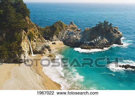 California, Big Sur, Julia Pfeiffer Burns State Park, Waterfall Onto Beach View Large Photo Image Stock Image - California, Big Sur, Julia Pfeiffer Burns State Park, Waterfall Onto Beach. Fotosearch