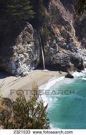 California, Big Sur, Julia Pfeiffer Burns State Park, View Of Mcway Falls Flowing Into The Ocean In Northern California. View Large Photo Image Stock Image - California, Big Sur, Julia Pfeiffer Burns State Park, View Of Mcway Falls Flowing Into The Ocean In Northern California.. Fotosearch