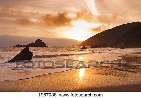 California, Big Sur, Pfeiffer Burns Beach At Sunset View Large Photo Image Stock Photo - California, Big Sur, Pfeiffer Burns Beach At Sunset. Fotosearch