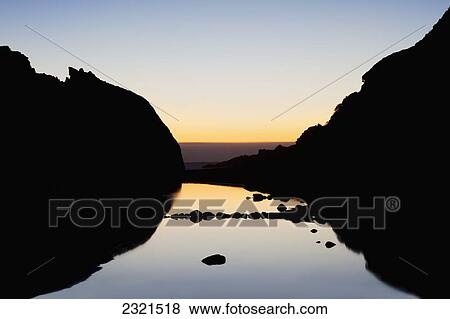California, Big Sur, Sun Setting Over Pacific Ocean, Silhouetted Mountains In Background. View Large Photo Image Stock Photo - California, Big Sur, Sun Setting Over Pacific Ocean, Silhouetted Mountains In Background.. Fotosearch