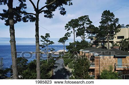 Stock Image - California, Carmel, Park Hyatt Highlands Inn, Winding Road Along Beautiful Ocean Coastline.. Fotosearch