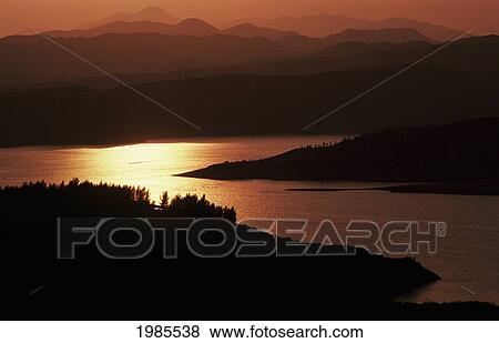 Stock Photo - California, Landscape Of Lake Castaic At Sunset.. Fotosearch