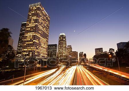 California, Los Angeles, Freeway Traffic In Downtown La At Nightfall View Large Photo Image Stock Image - California, Los Angeles, Freeway Traffic In Downtown La At Nightfall. Fotosearch