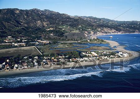 Stock Image - California, Malibu Colony, Aerial Of Buildings Along Shoreline.. Fotosearch