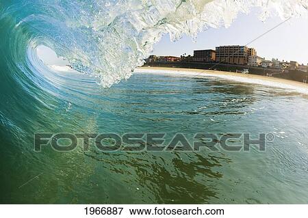 Stock Photo - California, Redondo Beach, Large Ocean Wave, View Into The Barrel. Fotosearch