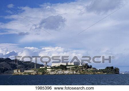 Stock Photograph - California, San Francisco Bay, Alcatraz Island, Historical Prison Building, View From Ocean.. Fotosearch
