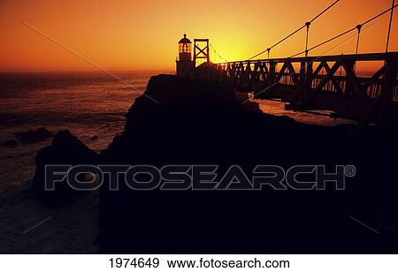 Stock Photo - California, San Francisco Bay, Point Bonita Lighthouse At Sunset.. Fotosearch