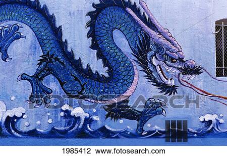 California, San Francisco, Blue Dragon Painting On Exterior Wall Of Building. View Large Photo Image Stock Image - California, San Francisco, Blue Dragon Painting On Exterior Wall Of Building.. Fotosearch