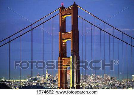 Stock Image - California, San Francisco, Golden Gate Bridge From Marin County Hillside.. Fotosearch