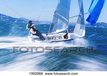 Stock Photo - California, San Francisco, Sailboat Race 2003.. Fotosearch