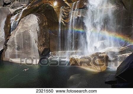 Stock Image - California, Yosemite National Park, Rainbow At Vernal Falls. Editorial Use Only.. Fotosearch