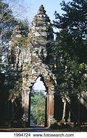Cambodia, Angkor Thom, North Gate Into The Temple Grounds. View Large Photo Image Picture - Cambodia, Angkor Thom, North Gate Into The Temple Grounds.. Fotosearch