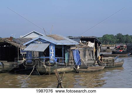 Stock Photograph - Cambodia, Lake Tonle, Portable Homes In Traditional Sap Fishing Community.. Fotosearch