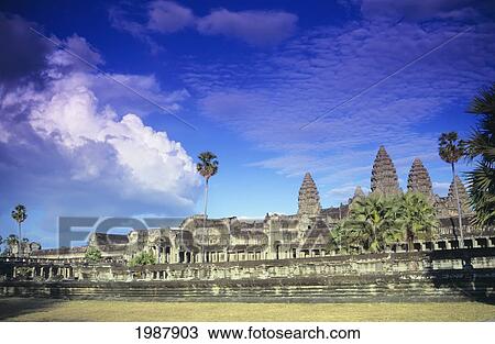 Stock Image - Cambodia, Sieam Reap, View of temple complex; Angkor Wat. Fotosearch