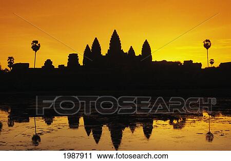 Cambodia, Siem Reap, Angkor Wat, Silhouette Of Temple At Sunrise, Reflections On Water Surface, Ornage Sky View Large Photo Image Stock Image - Cambodia, Siem Reap, Angkor Wat, Silhouette Of Temple At Sunrise, Reflections On Water Surface, Ornage Sky. Fotosearch