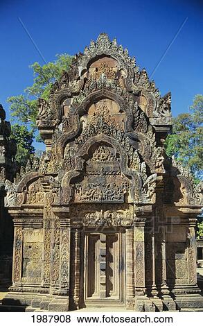 Stock Photo - Cambodia, Siem reap, Angkor Wat, Exterior Of Stone Structure; Banteay Srei Temple. Fotosearch
