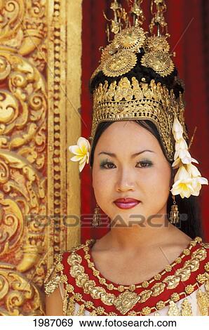 Cambodia, Siem Reap, Headshot Of Woman In Traditional Dancing Costume. View Large Photo Image Stock Photo - Cambodia, Siem Reap, Headshot Of Woman In Traditional Dancing Costume.. Fotosearch