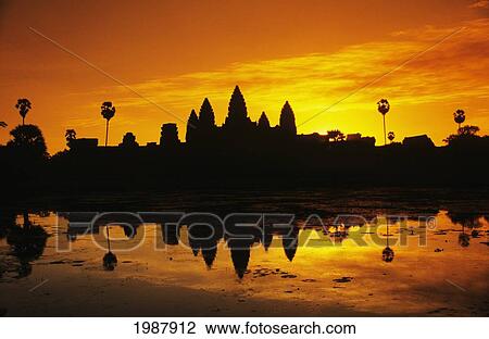 Cambodia, Siem Reap, Silhouette of temple against orange sky during sunrise; Angkor wat View Large Photo Image Stock Image - Cambodia, Siem Reap, Silhouette of temple against orange sky during sunrise; Angkor wat. Fotosearch